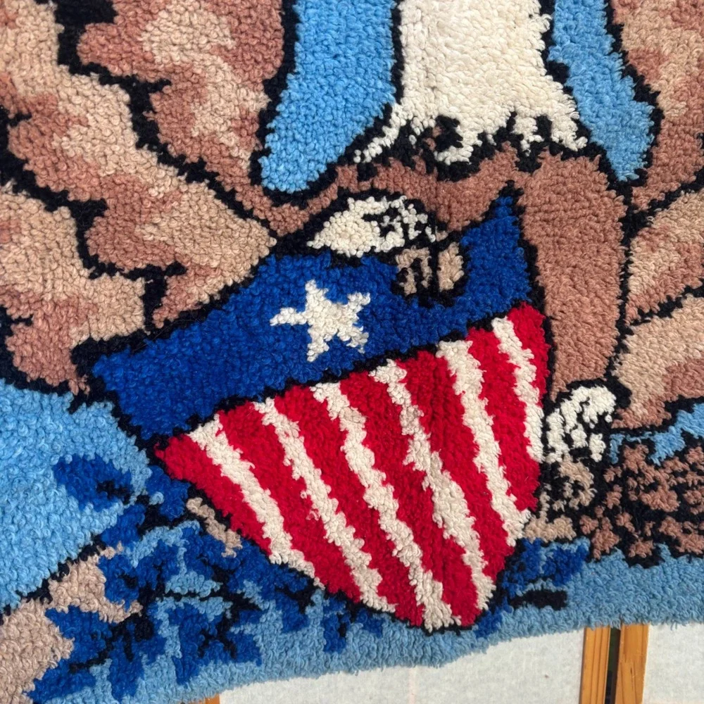 Unbranded Latch Hook Rug 46x33 Blue Patriotic Americana Eagle Shield Wall Art